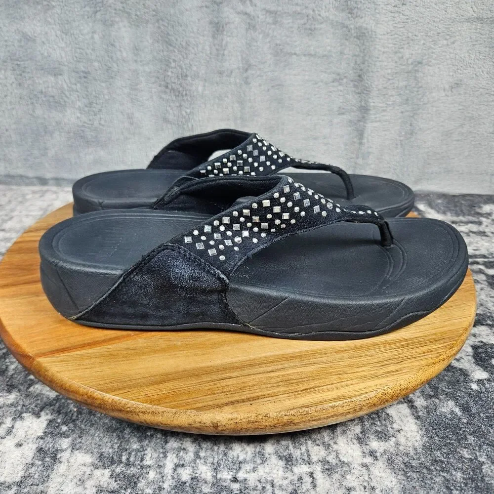FitFlop Novy Navy Studded Thong Flip Flop Wedge Slip On Women Sandal Size 8